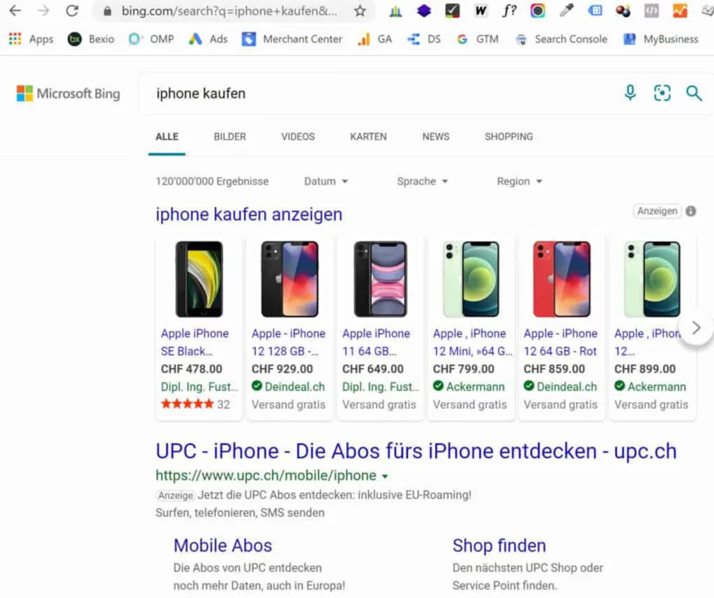 Shopping Ads bei Microsoft Bing
