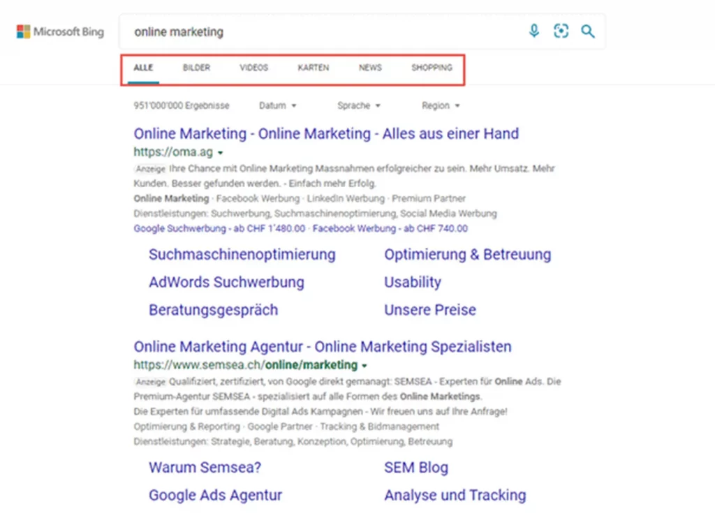 Bing Suchmaschine Übersicht