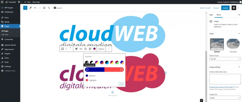 Der neue Doutone Effekt im Beispiel mit dem Cloudweb Logo