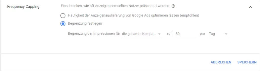 Einstellungen für das Frequency Capping