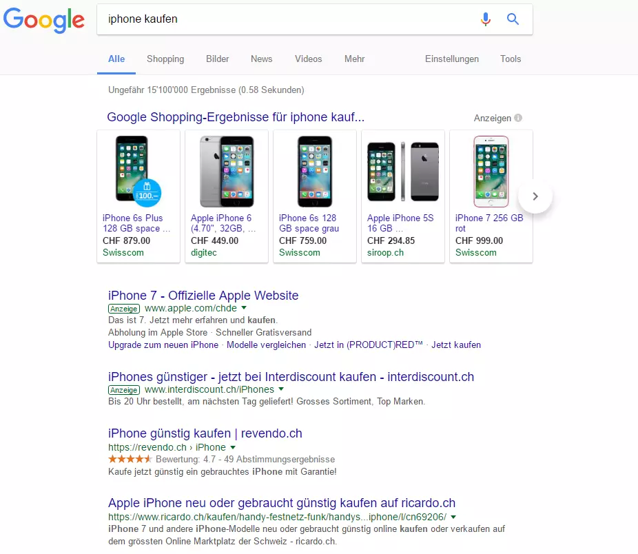 Beispiel von Shopping Anzeigen