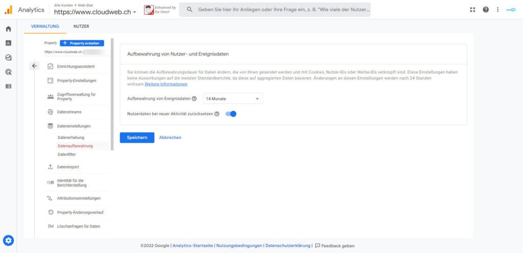 Datenaufbewahrung in Google Analytics 4