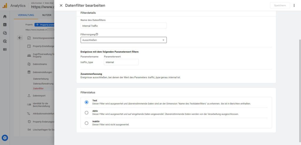 Google Analytics 4 Status IP Filter ändern