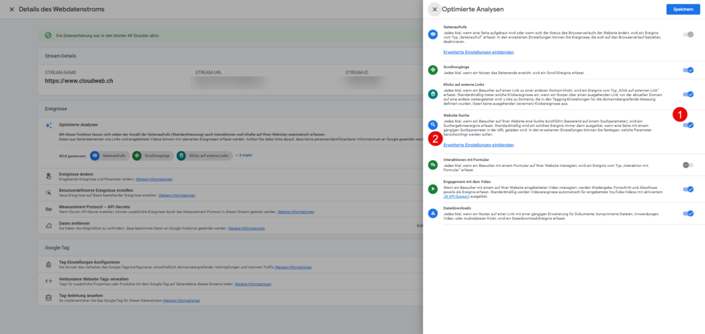 Aktiviere die Website-Suche in deinem GA4