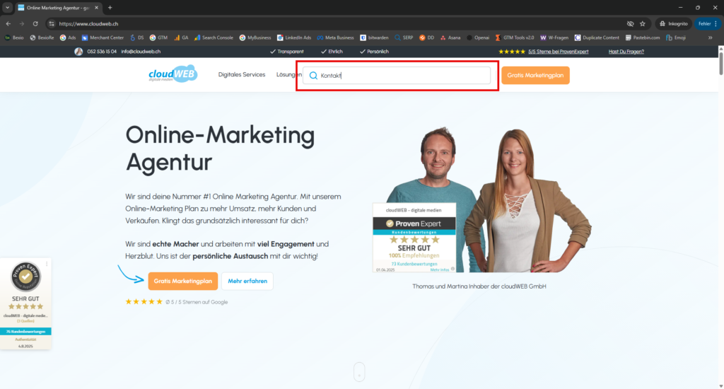 Nutze die Suchfunktion auf deiner Webseite