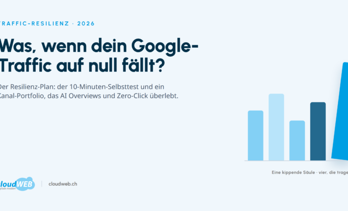cloudWEB Traffic-Resilienz 2026: Was, wenn dein Google-Traffic auf null fällt? Der Resilienz-Plan mit Selbsttest und Kanal-Portfolio.