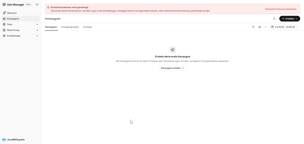 So sieht der ChatGPT Ads Manager aus