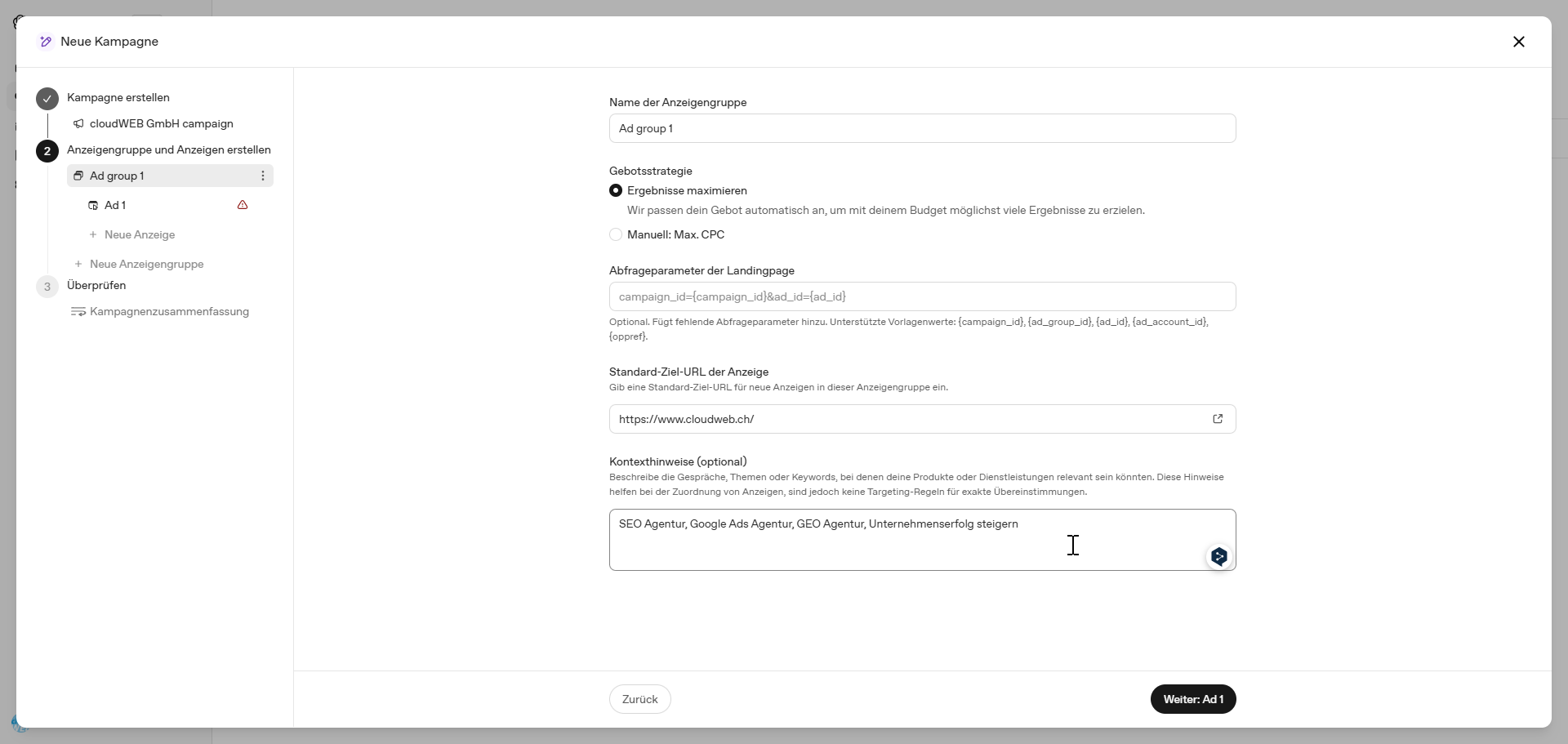 Kontexthinweise helfen ChatGPT beim ausliefern der Anzeigen