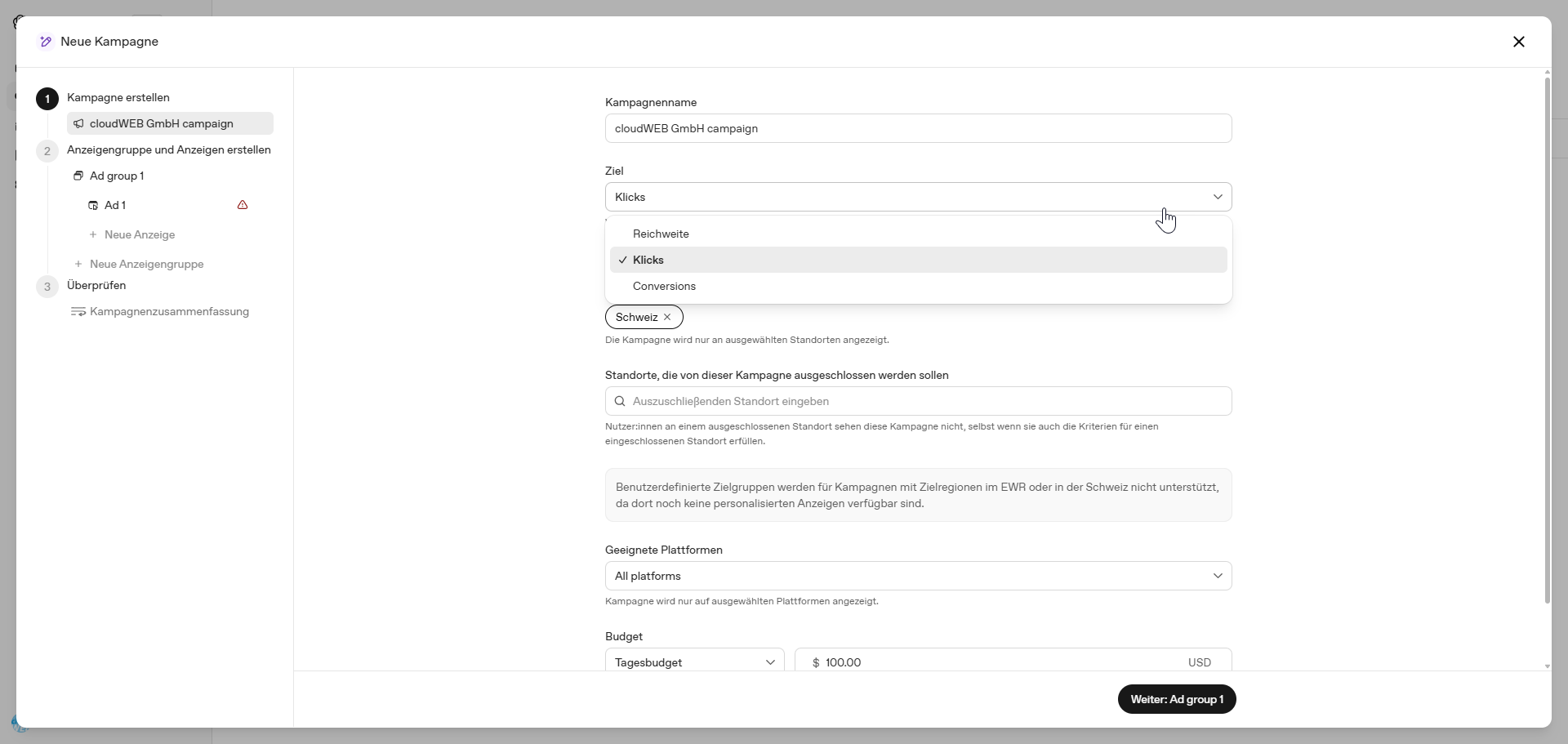 Ziele im ChatGPT Ads Manager